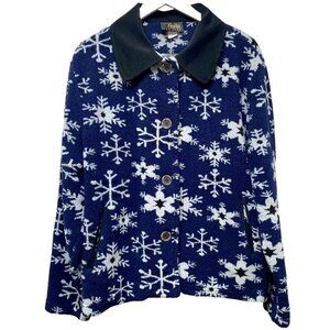 David Paul Fleece Jacket XL Womens Blue Snowflake Holiday Christmas Shacket